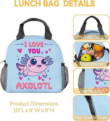 Miniatura 3 de Axolotl - Lonchera para niños, lonchera aislada para niñas, lindas bolsas de almuerzo portátiles, pequeña bolsa reutilizable para el trabajo y la