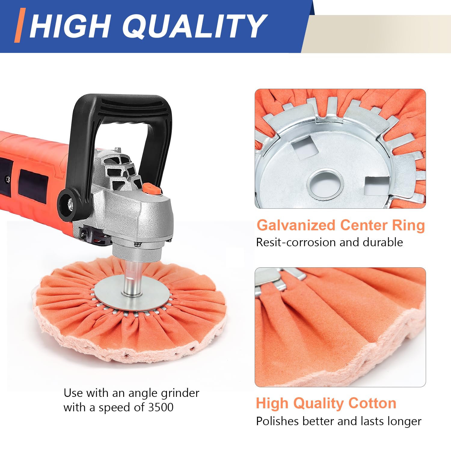 10" 16 Plys Orange Airway Buffing Wheel, 5/8'' Arbor Hole, Medium Cut for Angle Grinder, High-Efficiency for Aluminum, Stainless Steel & Chrome 2 pcs
