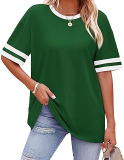 WIHOLL Womens T Shirts Loose Fit Short Sleeve Tees Crew Neck Color Block Summer Tops 2026 Fashion