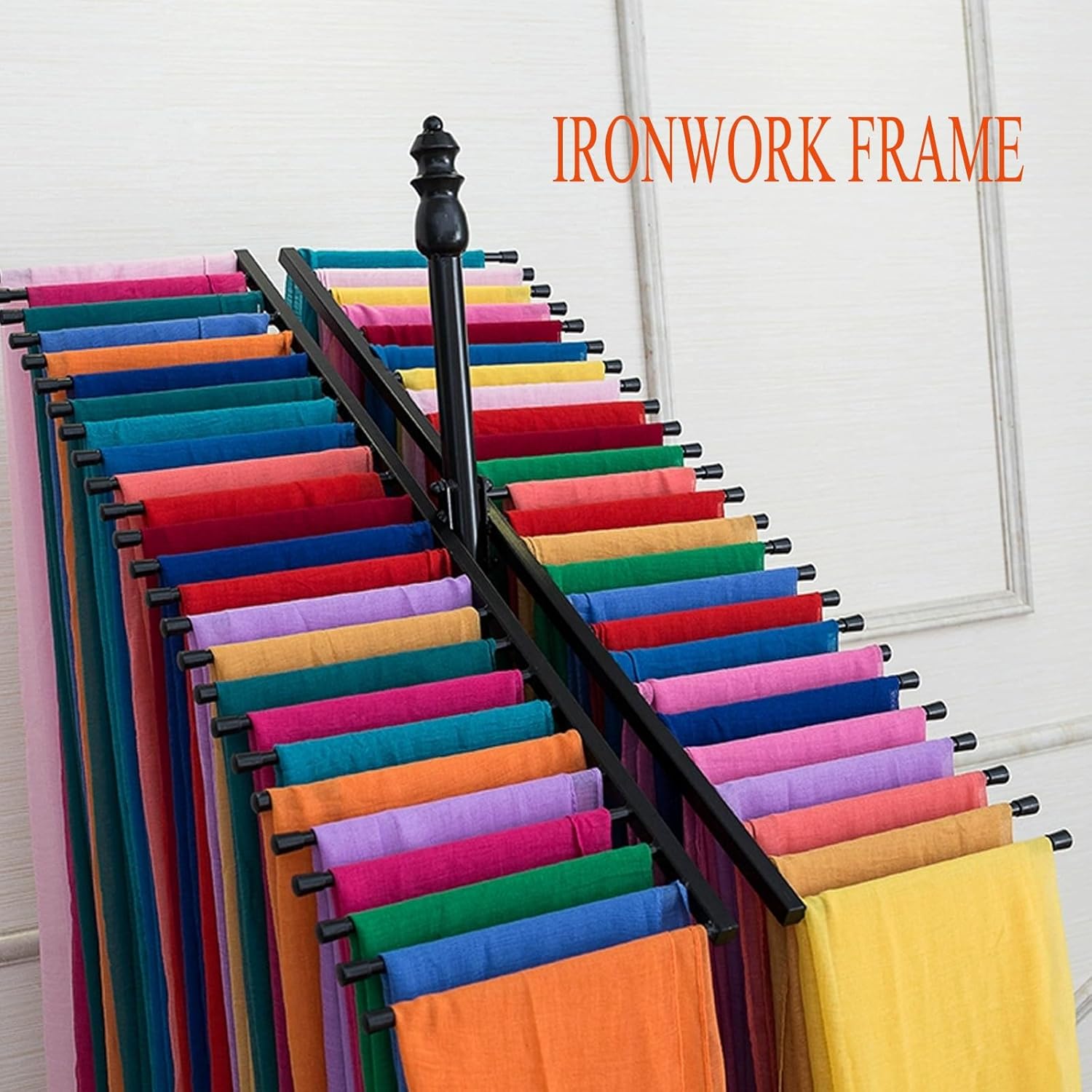 GAMAK Scarf Display Stand Retail, Scarf Rack Free Standing for 40/50 Scarves, Silk Neckband Girdle Pants Scarf Storage Organizer for Boutique Clothing Store Home (Color : Black, Size : Large)