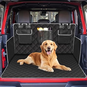 SUV Cargo Liner for Dogs, Universal Scratchproof Dog Trunk Cover with Bumper Flap Protector, Non Slip Waterproof Vehicle Pet Back Seat Mat Accessories for Sedans, Trunks Black