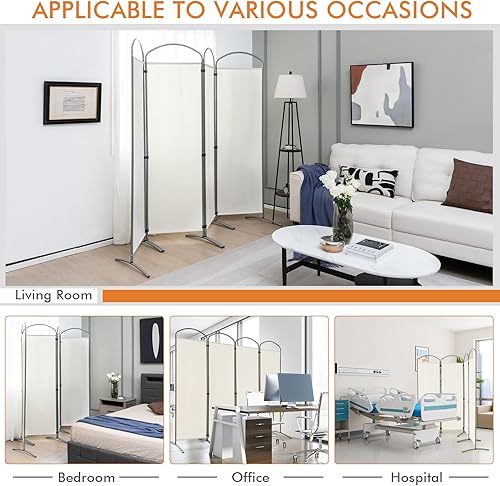 Miniatura 5 de Giantex Divisor de habitación plegable de 4 paneles de 6.2 pies, color blanco, pantalla de privacidad de tela plegable independiente de 87 pulgadas