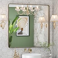 Vista 292 de LOAAO - Espejo de baño con marco de metal negro de 28x36 pulgadas para pared, espejo de tocador de baño negro mate estilo granja, antióxido, se