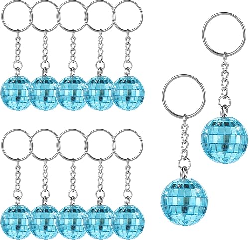 Miniatura 9 de Llavero de bola de discoteca, 12 piezas de bola de discoteca, llavero de fiesta de los años 70, llavero de bola de espejo plateado, suministros