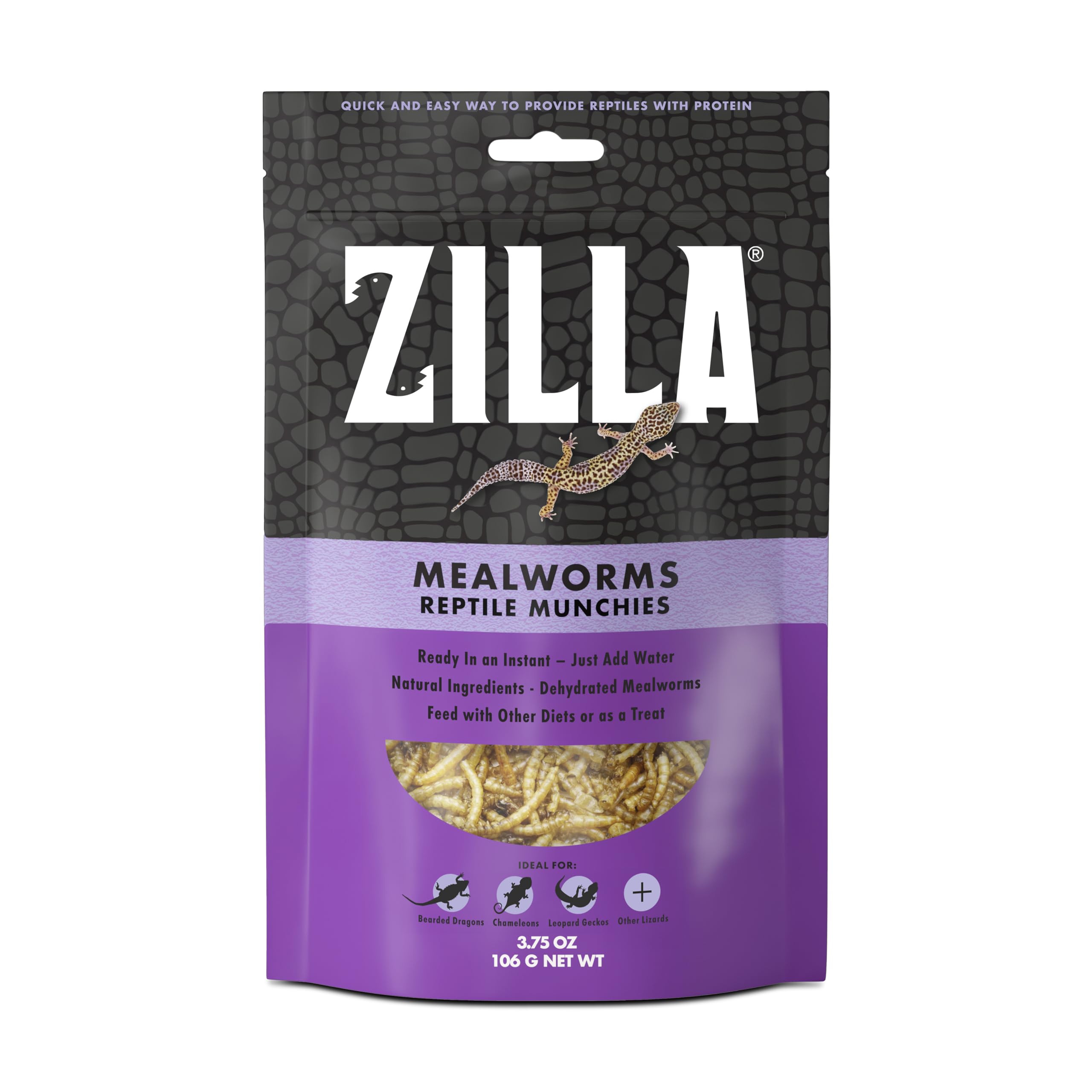 Zilla Reptile Munchies, Mealworms, All-Natural, Dehydrated Mealworms, Ideal for Bearded Dragons, Leopard Geckos, Chameleons and other lizards,