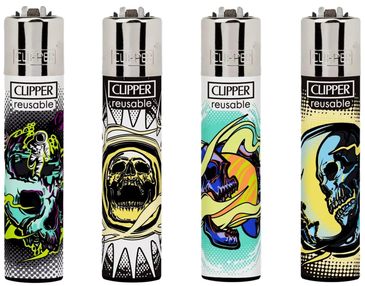 Fenny's Creations 4 X Clipper Lighters Clipper Lighter New Edition, Clipper Lighters - Limited Edition Clipper Lighter, Refillable Gas Lighter, Replaceable Flint (No Fuel)