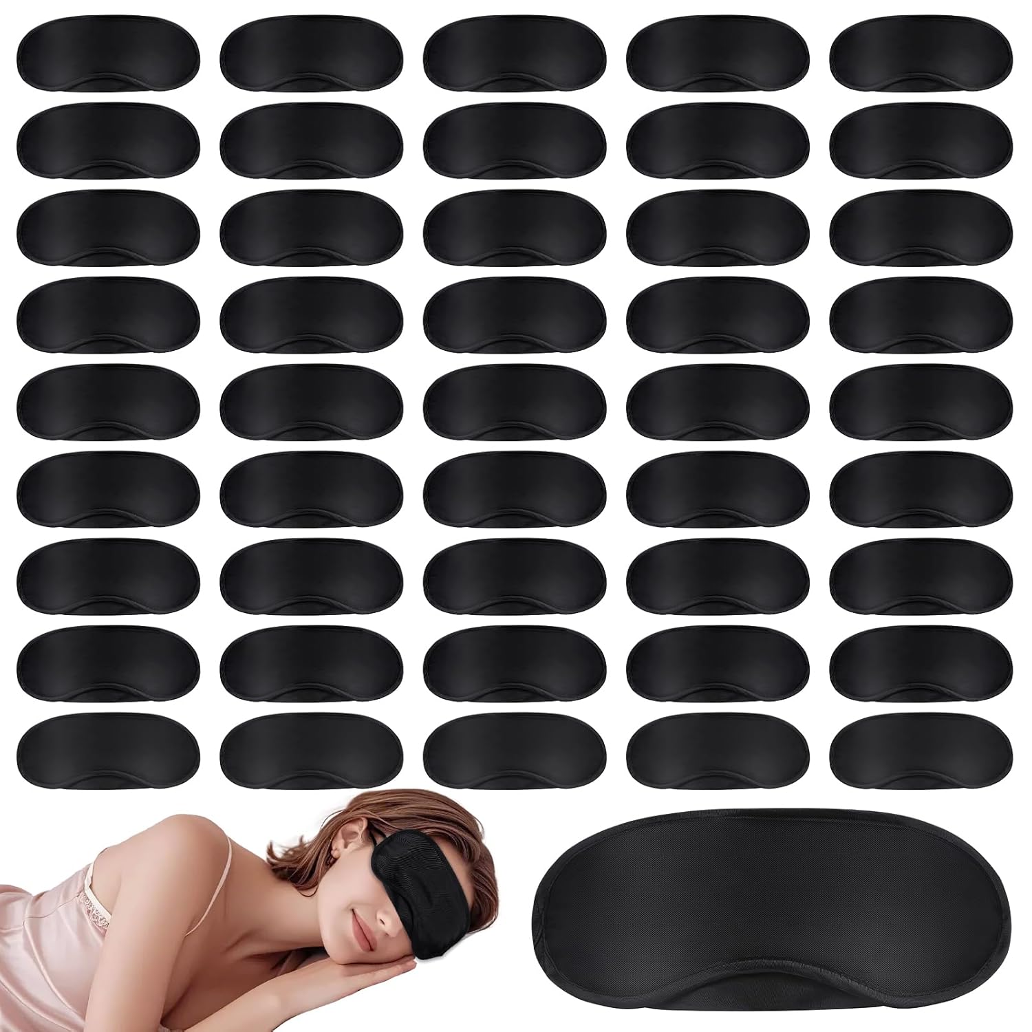 Máscaras de Olhos de 50 Peças: 4 Camadas de Máscaras de Dormir com Alças Ajustáveis para Viagem e Festas (Preto)
