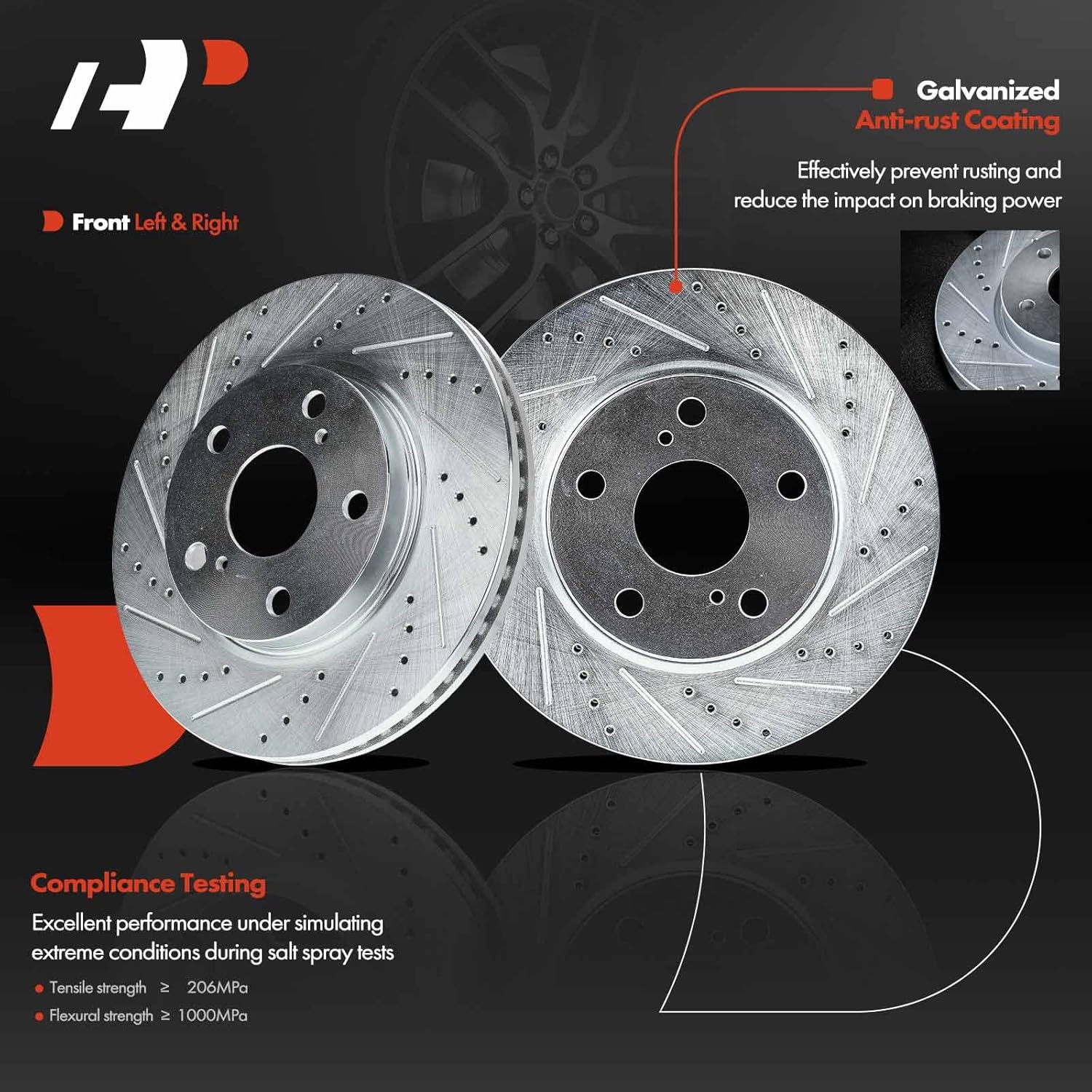 A-Premium 10.82 inch (275mm) Front Drilled and Slotted Disc Brake Rotors + Ceramic Pads Kit Compatible with Toyota, Lexus & Scion Models - RAV4 2006-2008, xB 2008-2015, Prius V 12-17, HS250h