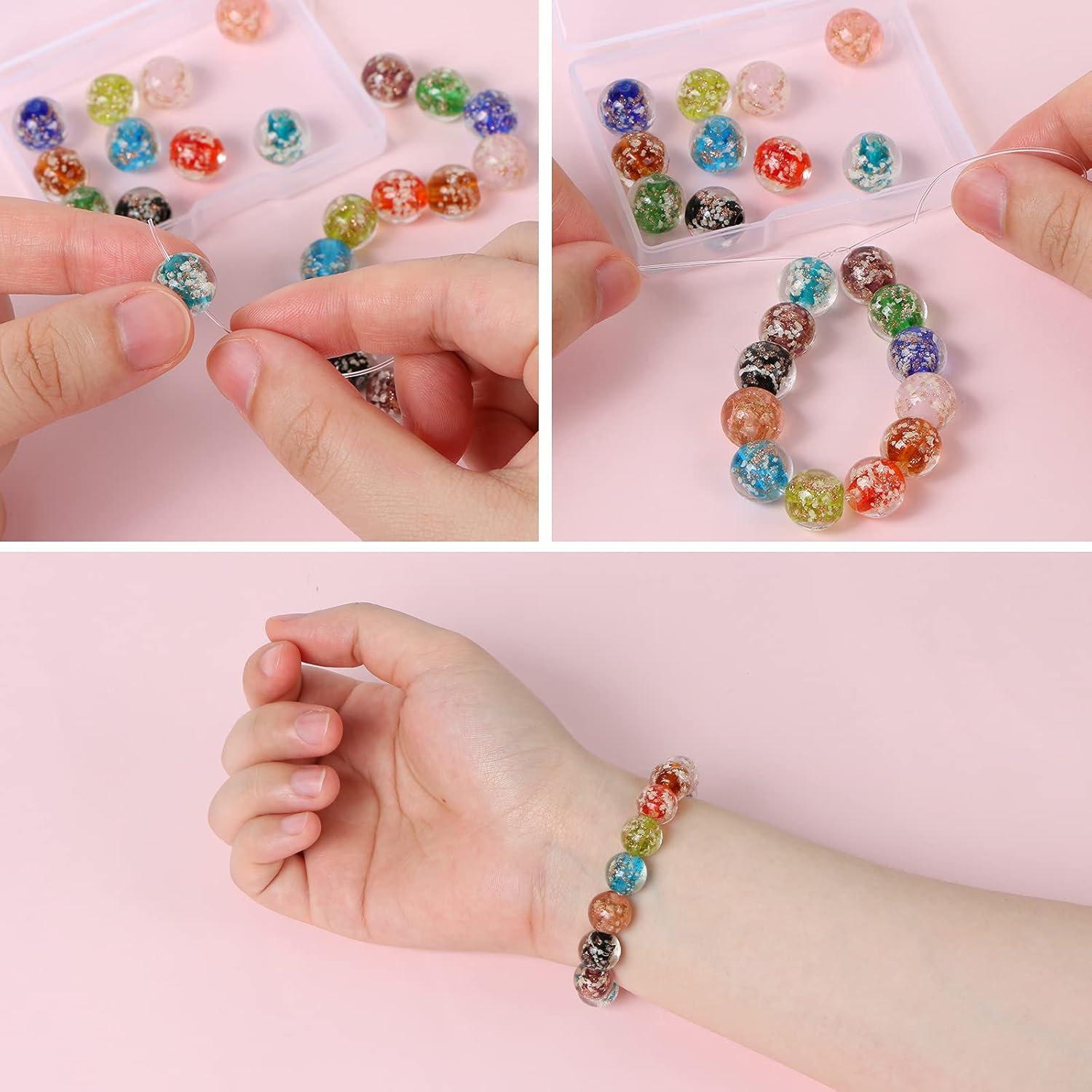22 Pcs Assorted Glow in The Dark Beads, 12mm Luminous Crackle Glass Beads European Lampwork Round Beads Glow Crystal Loose Beads with Box for DIY Craft Bracelet Making, 11 Color - Image 3