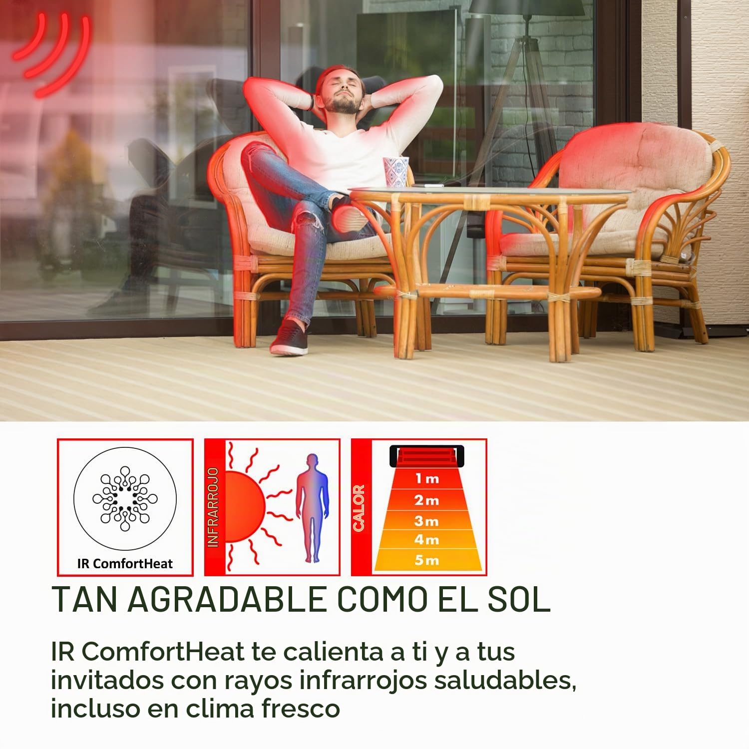 blumfeldt Primal Heat - Calefactor radiante de pie, Calefactor IR para mesa alta, Calefacción por infrarrojos, Radiador infrarrojo de 1600 W, Sensores de proximidad infrarrojos, Altura: 65 cm, Plata