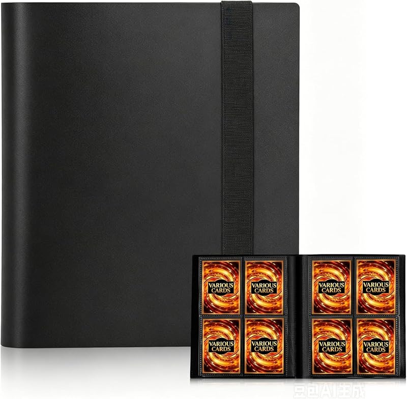 Carpeta de tarjetas de 4 bolsillos - Carpeta de tarjetas coleccionables con capacidad para 160 tarjetas, fundas premium con correa antiapertura - Libro de tarjetas para Pokémon, MTG, TCG y tarjetas zapatillas (negro)