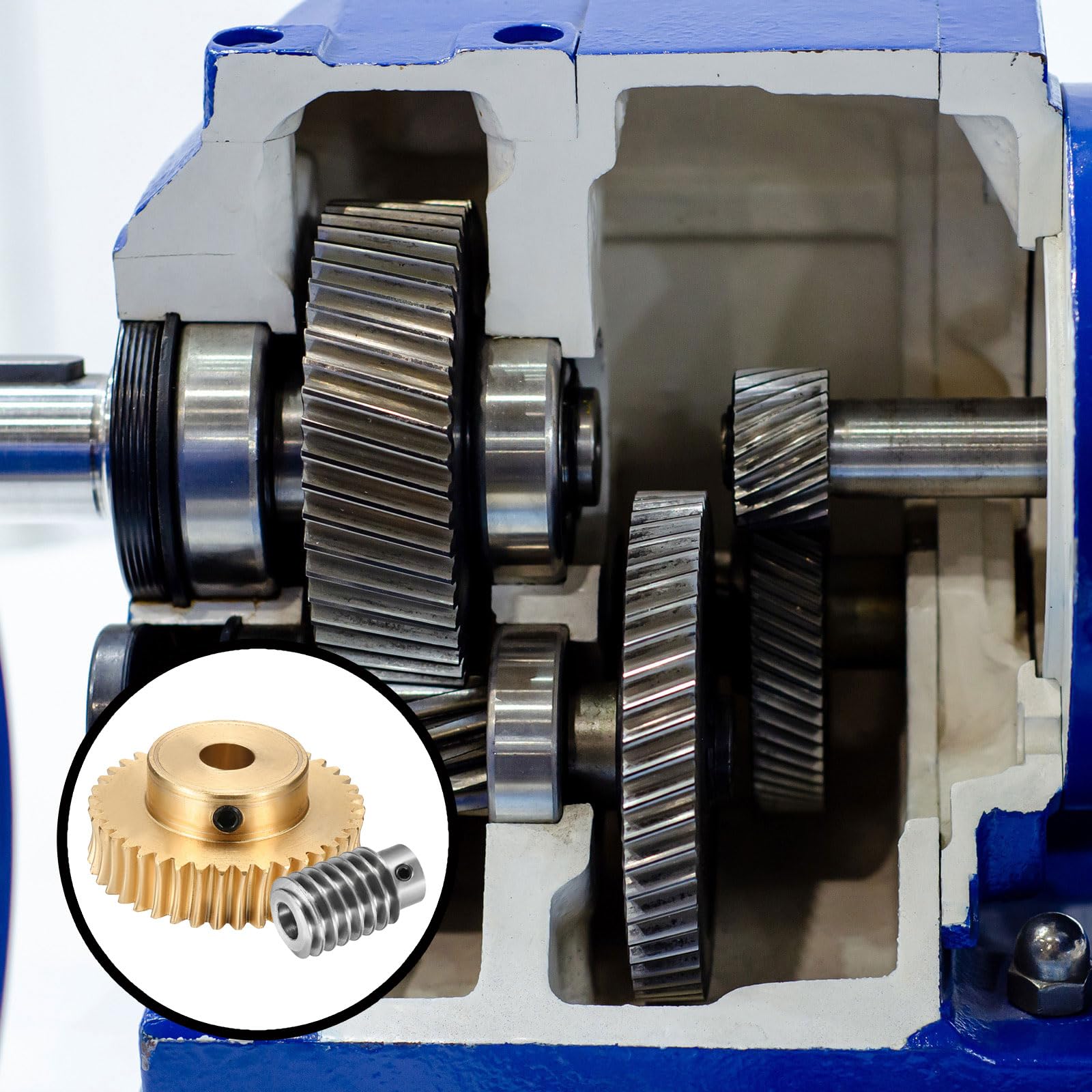 QUARKZMAN Ingranaggio A Vite Senza Fine Set 40T 1 Modulo Rapporto Riduzione 40:1 Rotazione Destra Ruota Riduzione Trasmissione (Ingranaggio Ottone-Foro 8mm Asta Acciaio #45 Foro 5mm)
