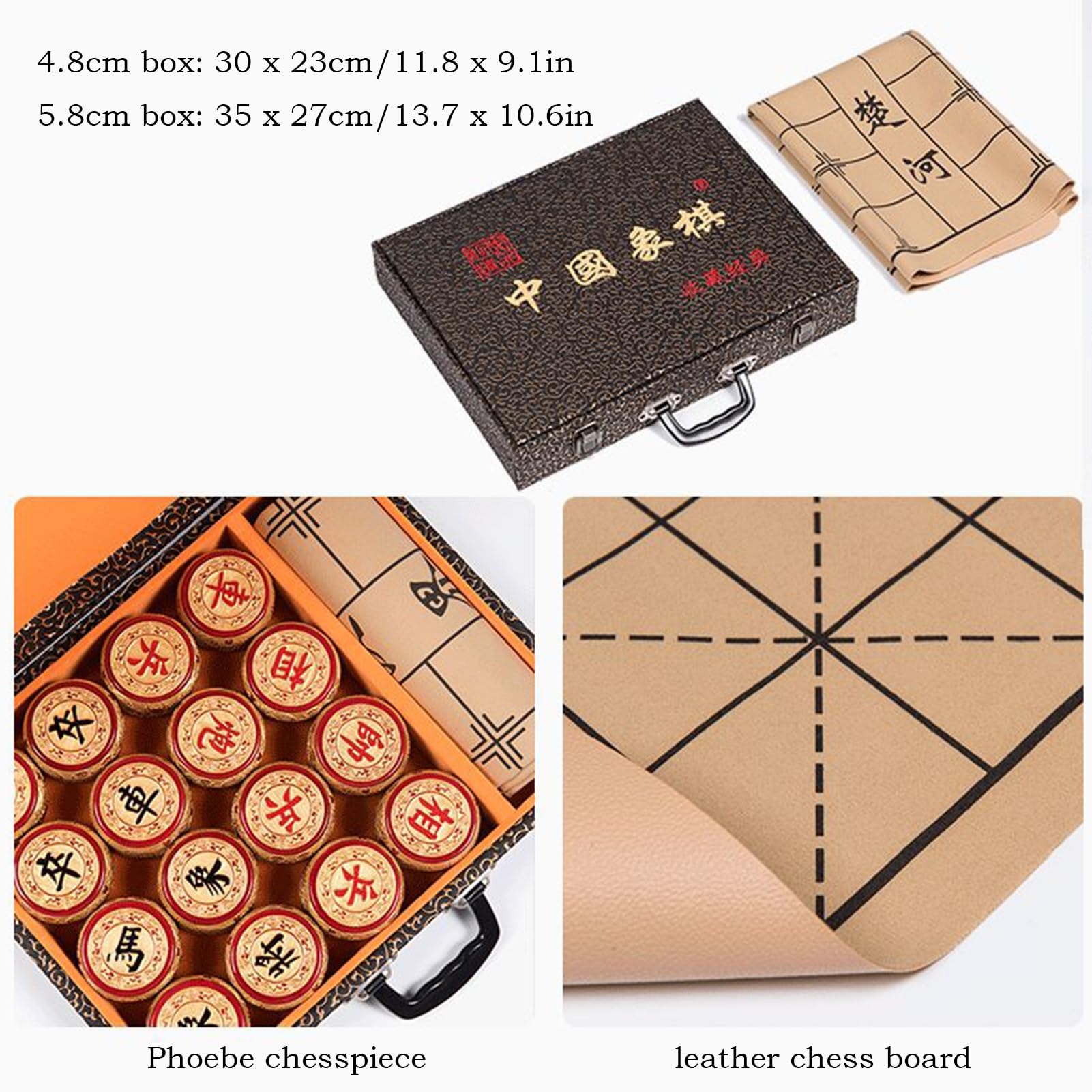 Chiński zestaw szachowy Phoebe Strategiczne gry planszowe Gry logiczne Gry podróżne z pudełkiem prezentowym i skórzaną szachownicą dla 2 graczy (rozmiar: 4,8 cm/1,88 cala)