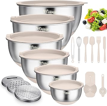 6pcs Mixing Bowls with Graters & 13 Spatula Set