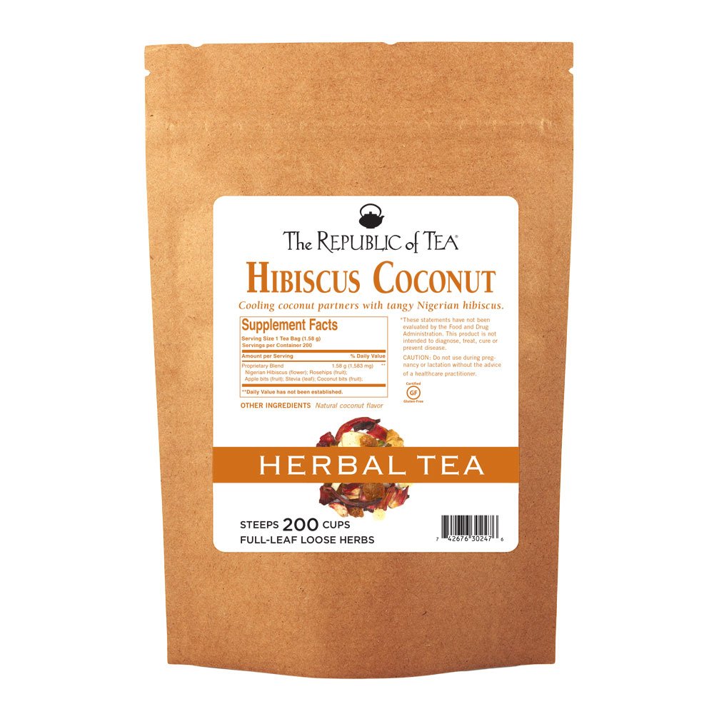 The Republic of Tea Hibiscus Coconut Full-Leaf Herbal Tea, 1 Pound / 200 Cups