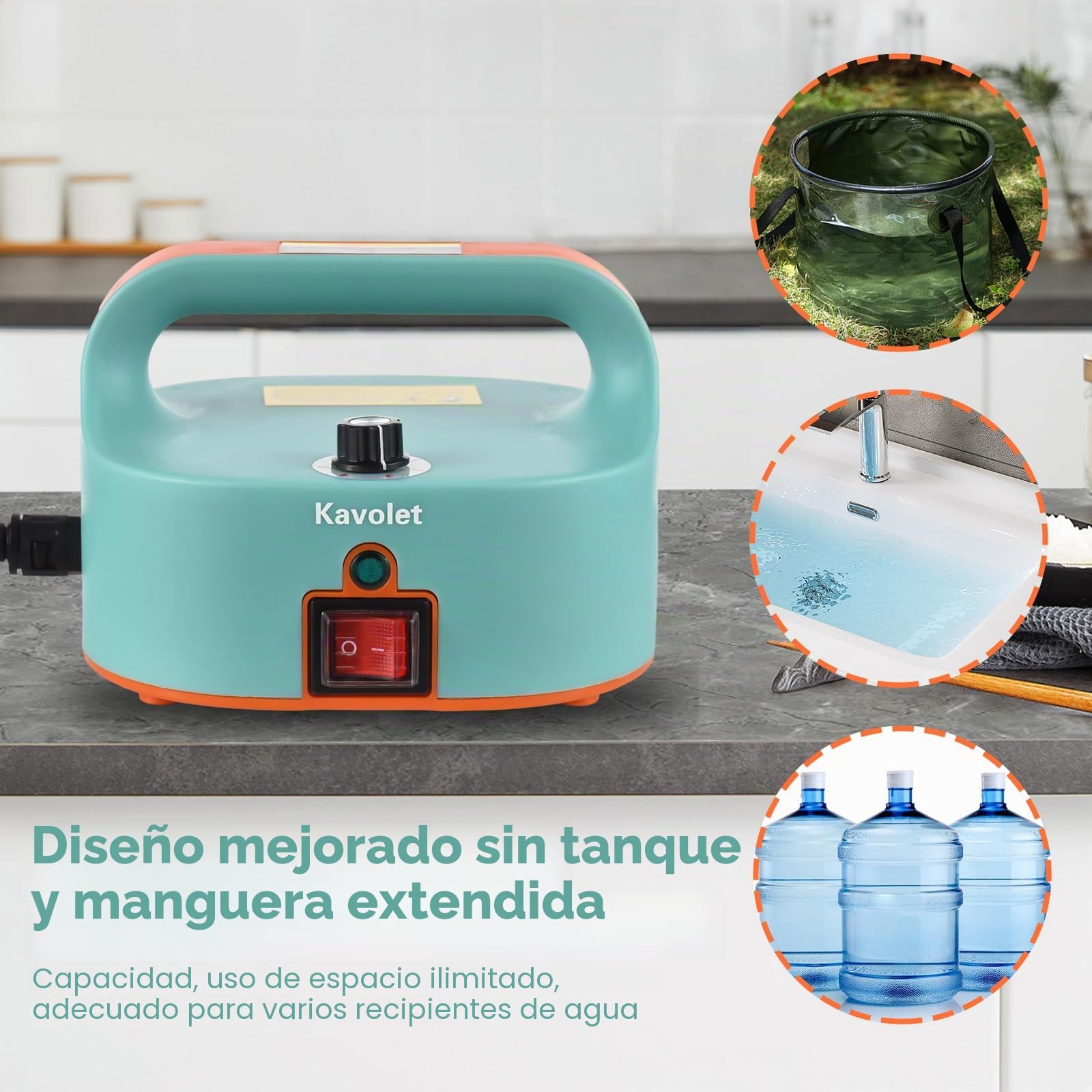 Kavolet Limpiador a Vapor, Vaporeta Limpieza Hogar Potente de Mano 1500 W, Limpiador portátil Multiuso, 3.5 Bares de presión, para Hogar, Cocinas, Alfombras, Cristales, Sofá