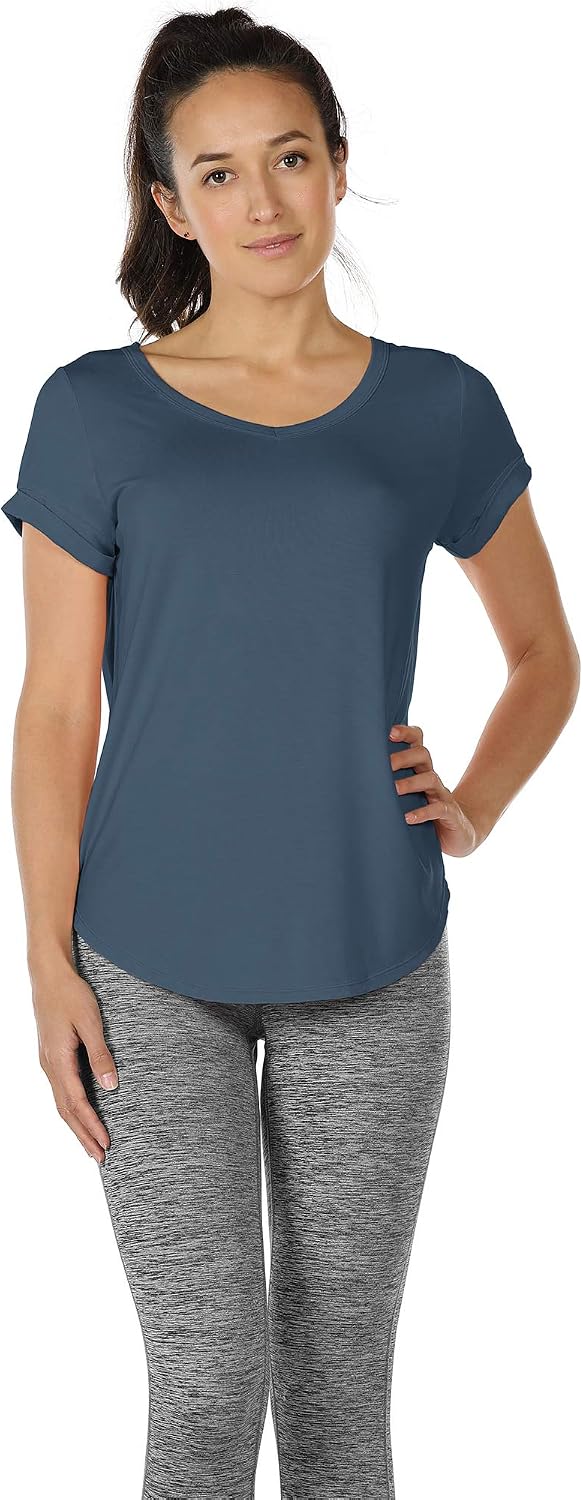 icyzone Open Back Yoga Shirts for Women - Exercise Workout Tops, Athletic Short Sleeves, Running T-Shirts Loose Fit