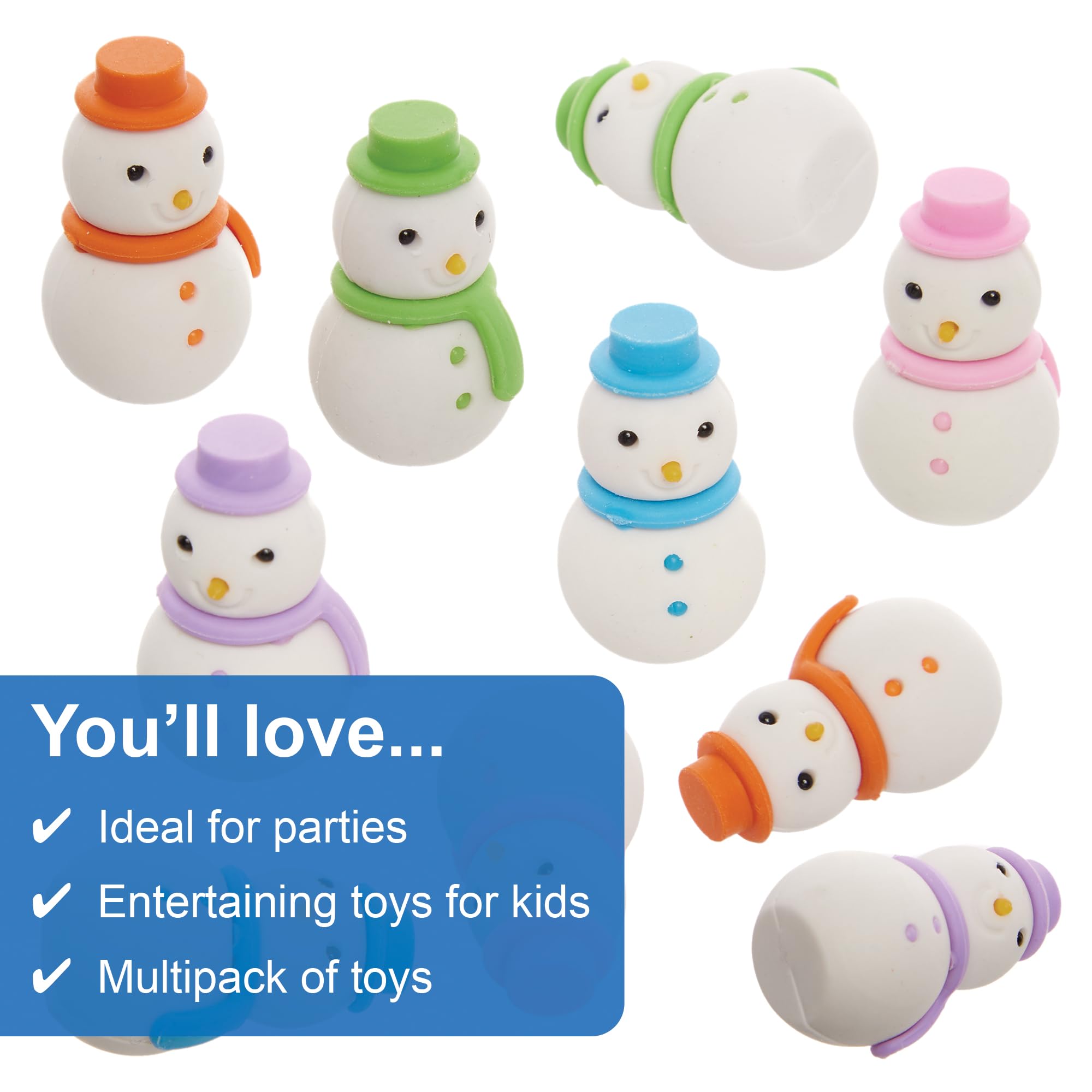 Baker Ross FX752 Snowman Erasers - Pack of 10, Christmas Party Bag Filler and Stocking Filler, pink/orange/green/blue/purple - Image 3