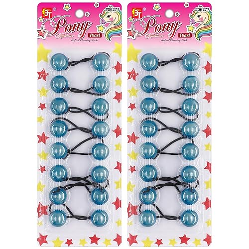 Vista 26 de 16 ligas para el cabello de 0.787 pulgadas, accesorios para el cabello para niñas, color perla con bolas, soportes para cola de caballo de doble