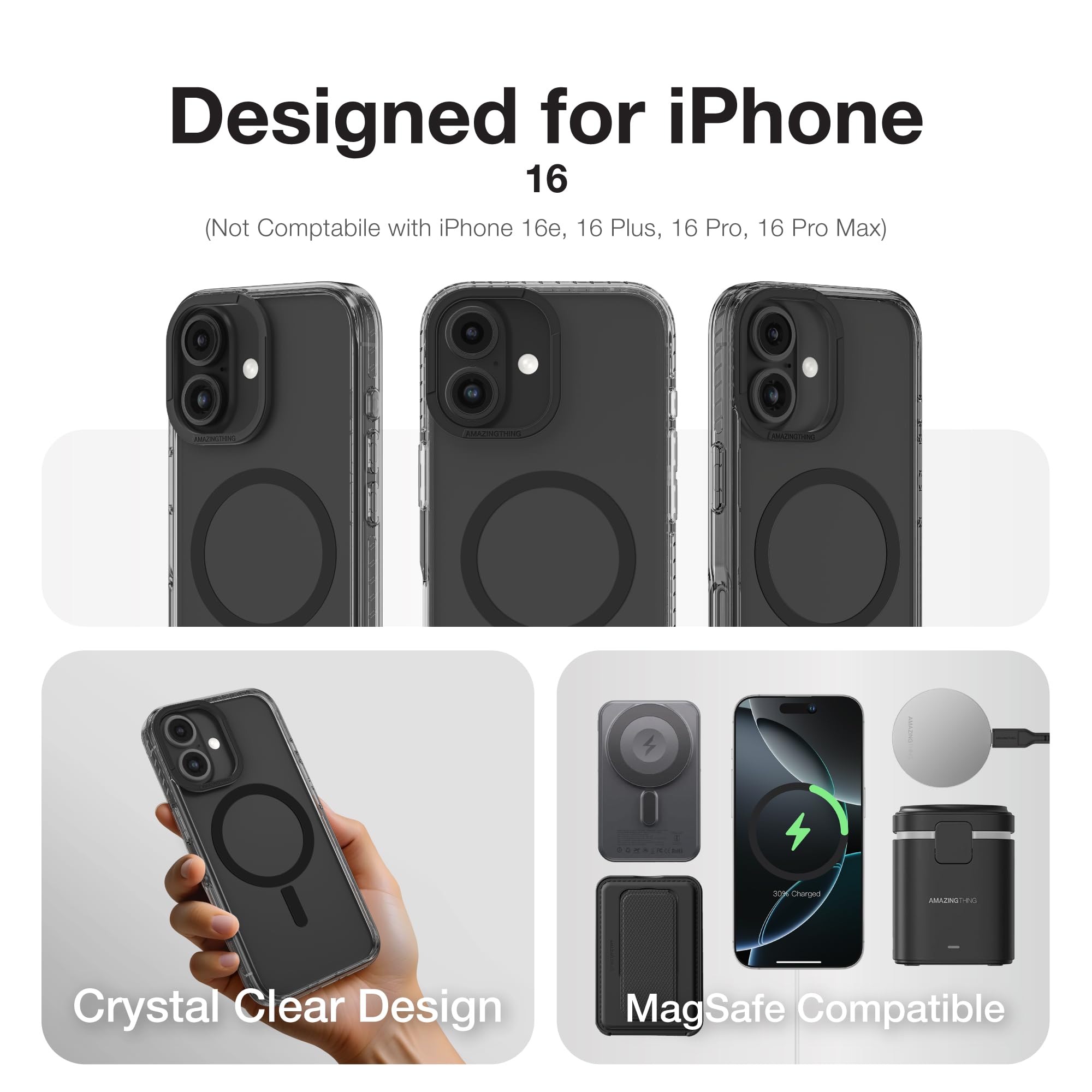 AMAZINGthing Custodia per 17 Pro Max [Titan Pro], compatibile con accessori, a prova di caduta, custodia magnetica per telefono, protezione di grado militare, anti ingiallimento, trasparente, nero