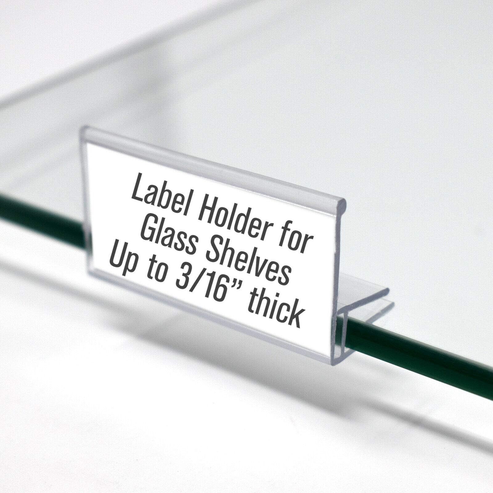 STORE FIXTURES DIRECT Glass Shelf Sign Holder, Clear Label Clip for Glass Shelving 3/16" Thick 2" L x .9" H, 50 Pack