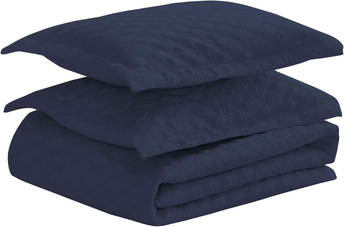 Basic Choice 3-Piece Oversized Quilted Bedspread Coverlet Set - Navy Blue, King / California King