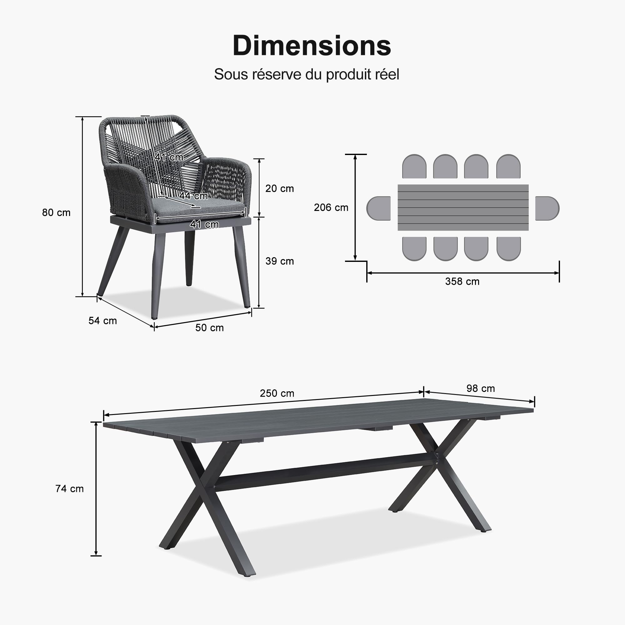 PURPLE LEAF Salon de Jardin Exterieur 10 Personnes Alu Assise Confortable | Entretien facile, Séchage rapide, Installation rapide, Ensemble table et chaises de jardin, Coussins inclus, Respirant, Patio