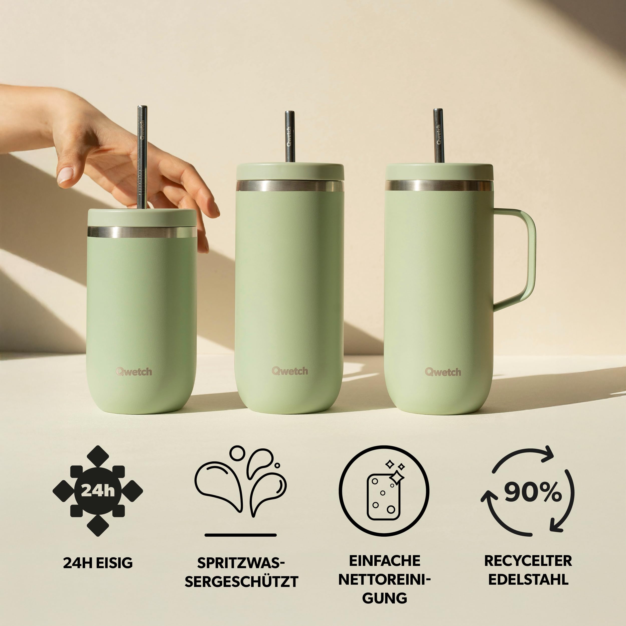 QWETCH - Trinkflasche Cold Cup 470 ml Magenta - 24h Eisgekühlt & 12h Kalt - Recycelter Edelstahl & BPA-frei - Thermobecher mit Strohhalm und Spritzschutzdeckel - Perfekt für Erfrischungsgetränke