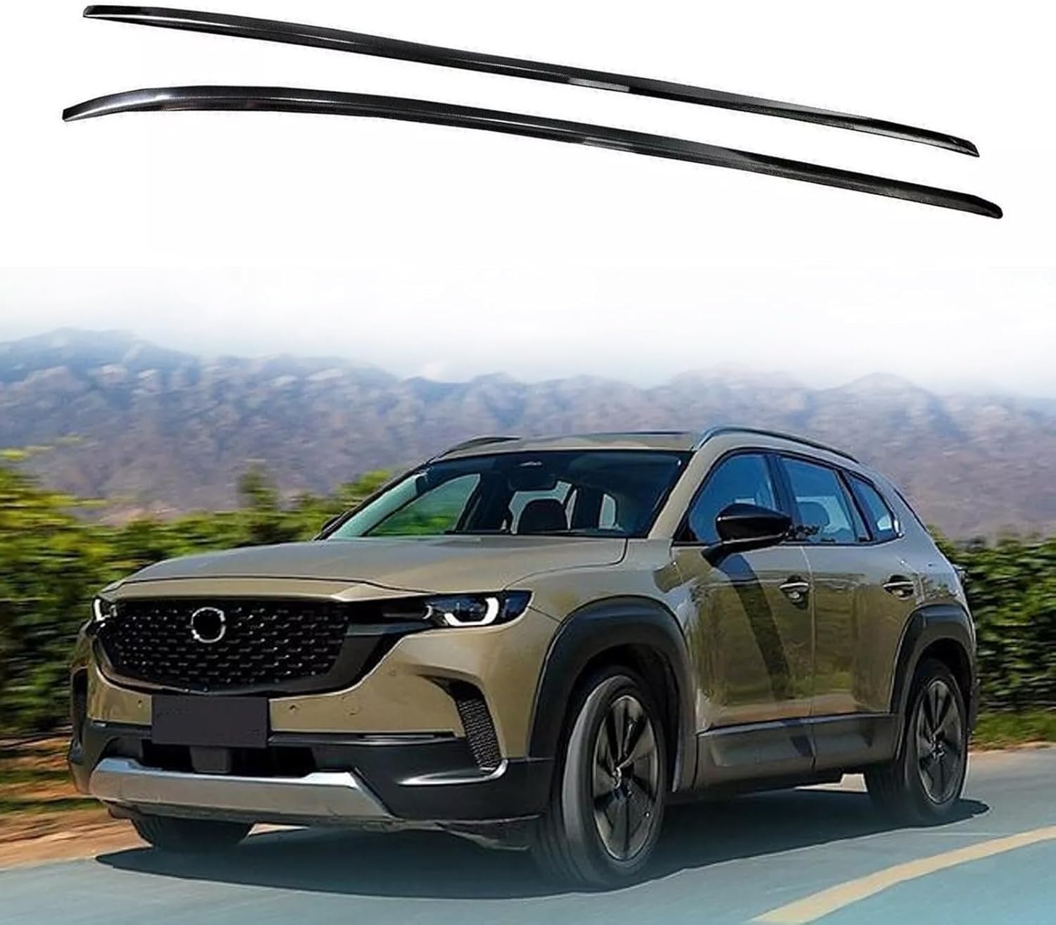 2Pcs Roof Rail Rack Luggage Side Rail Bar Cargo Carrier Black 3M Adhesive Style No Screws Fits for Mazda CX-50 CX50 2023 2024 2025 2026