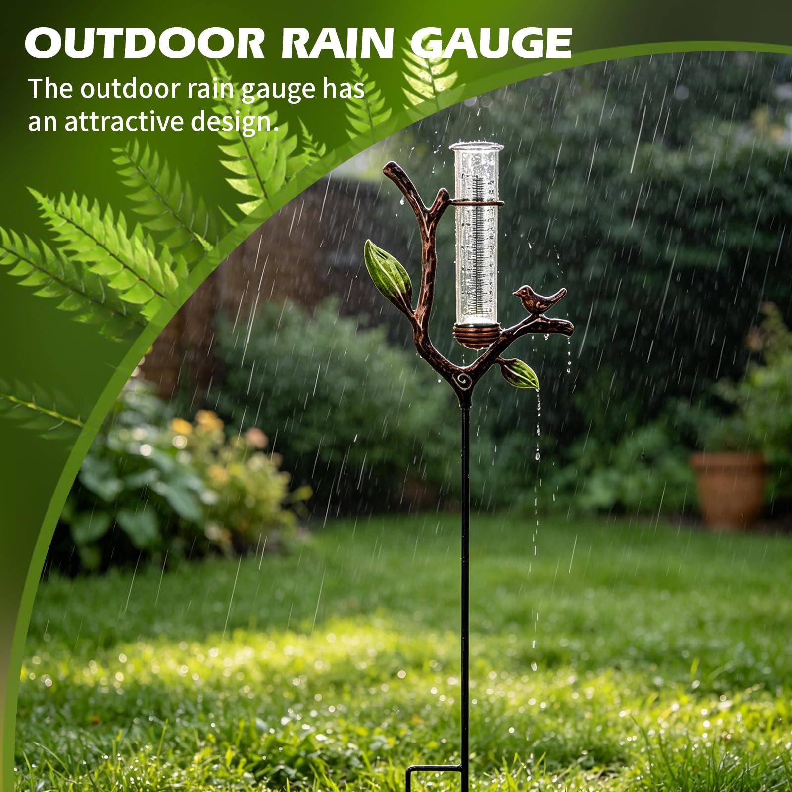 Regenmesser für Garten Gartendeko, Regenmesser Frostsicher, Niederschlagsmesser mit Stab für Garten Rasen Landschaft Terrasse Geschenk für Gartenliebhaber (Zweige Blätter)