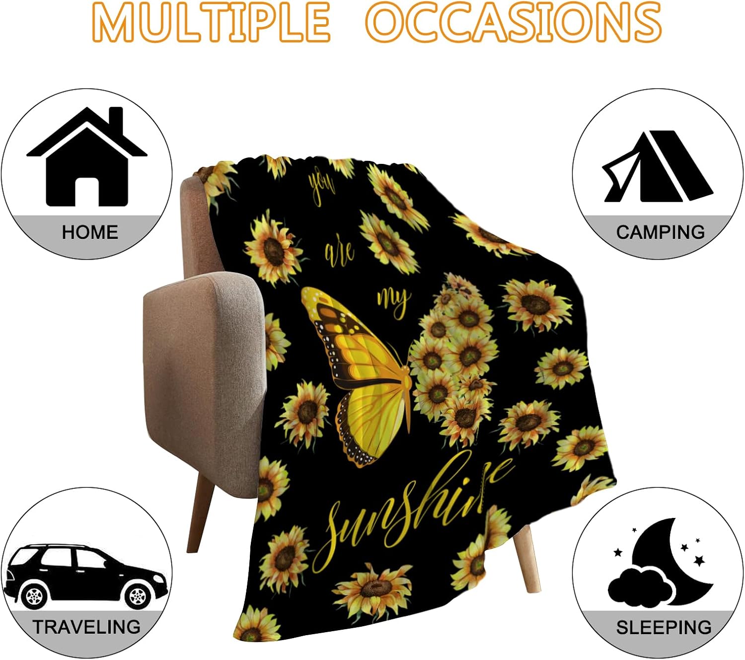 YeeJu Sunflower Large Throw Blanket Yellow Floral Butterfly Throw Blanket for Couch Sofa Bed Soft Cozy Fuzzy Plush Fleece Blankets Black Spring Summer Flower Gift for Women Blanket 50x70