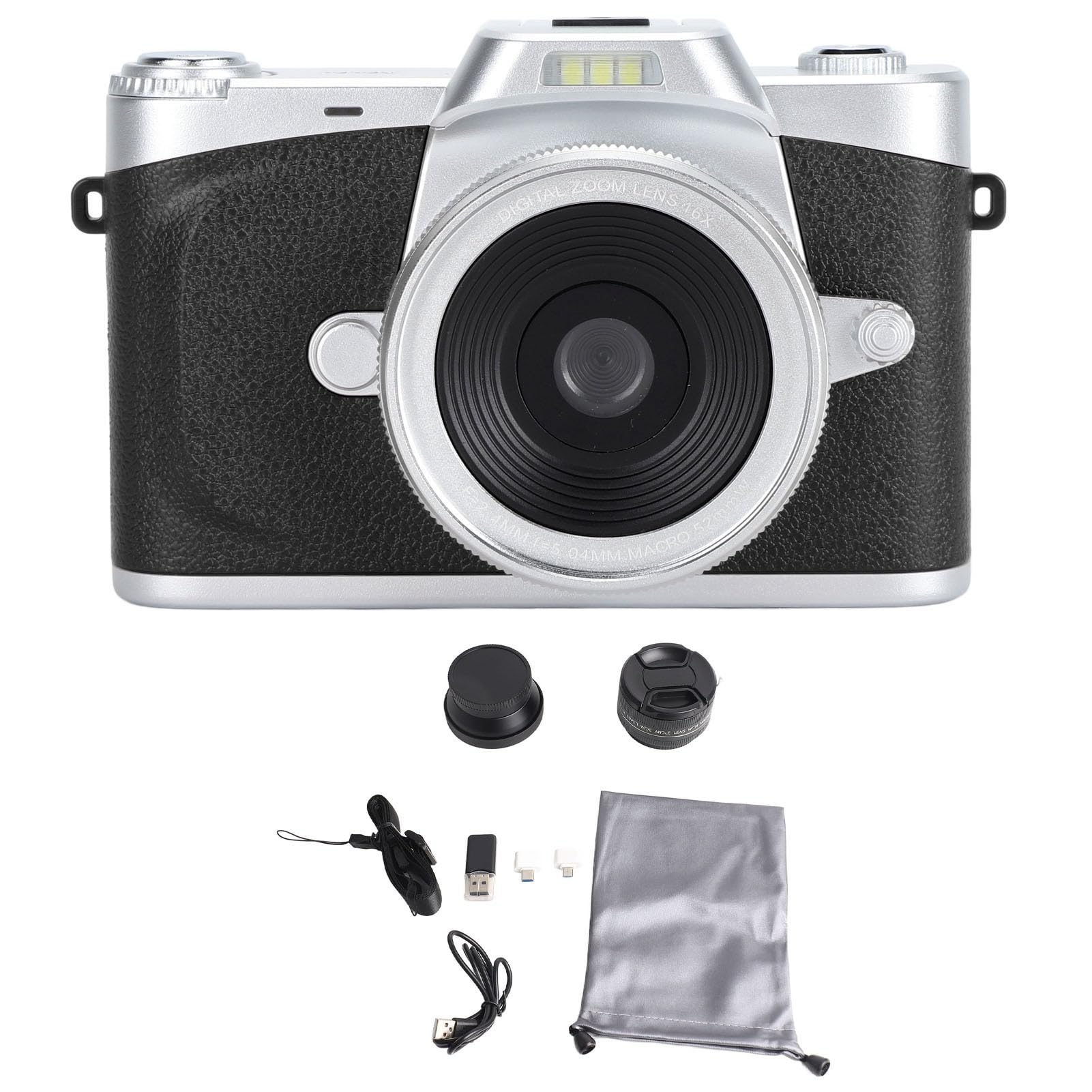 Sxhlseller 64MP 4K Aparat Cyfrowy, Wiele Interfejsów rozszerzeń Funkcja Filtra Kosmetyczna 1200 MAh Smart Cyfrowa Kamera Cyfrowa do Podróży (BLACK)