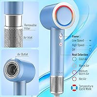 Vista 3 de Secador de pelo, secadora de alta velocidad, secador de pelo de cuidado iónico negativo de 110000 rpm, secador de pelo para secado rápido, bajo Azul