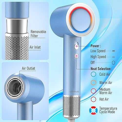 Miniatura 3 de Secador de pelo, secadora de alta velocidad, secador de pelo de cuidado iónico negativo de 110000 rpm, secador de pelo para secado rápido, bajo