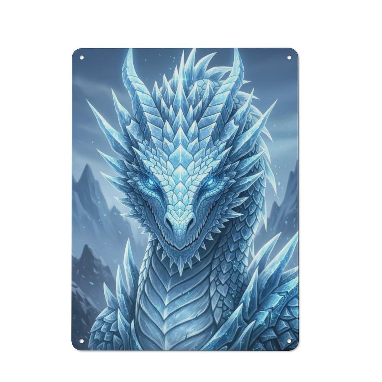 Icy Dragon Portrait Metal Wall Plaque, Easy to Hang Plaque for Garage, Shed, Workshop Or Hobby Room, 40x30cm