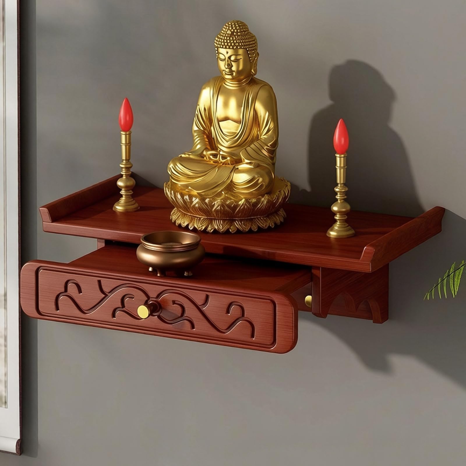 Estante flotante de madera maciza para montaje en pared con bandeja extraíble, bordes elevados para mayor seguridad, mesa de meditación Zen