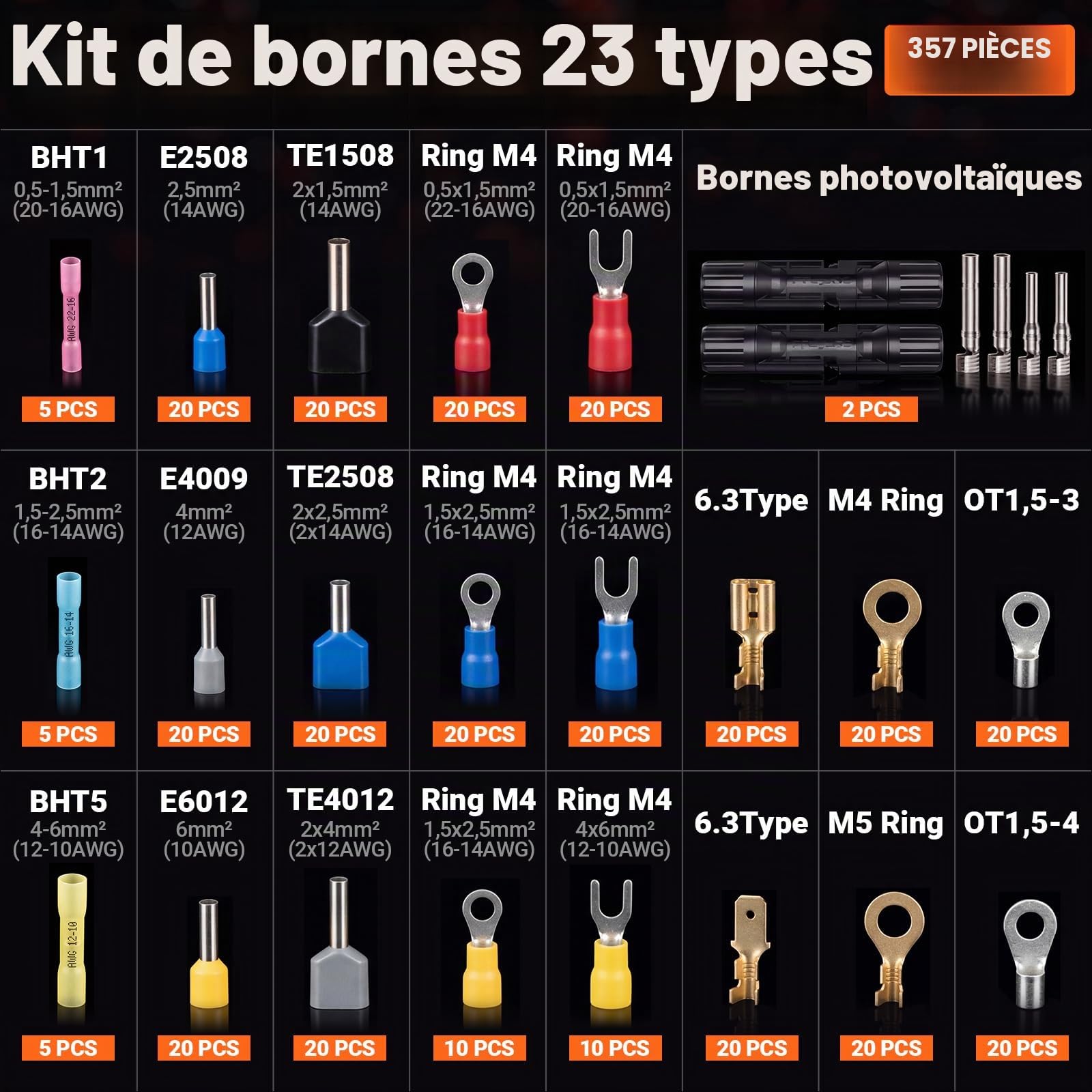 Preciva Kit de Pince à Sertir en Coffret avec 395 Cosses, Pince à Sertir à Cliquet 6 Mâchoires Interchangeables, Jeu d'Outils de Sertissage pour Travaux Électriques Domestiques, Automobiles