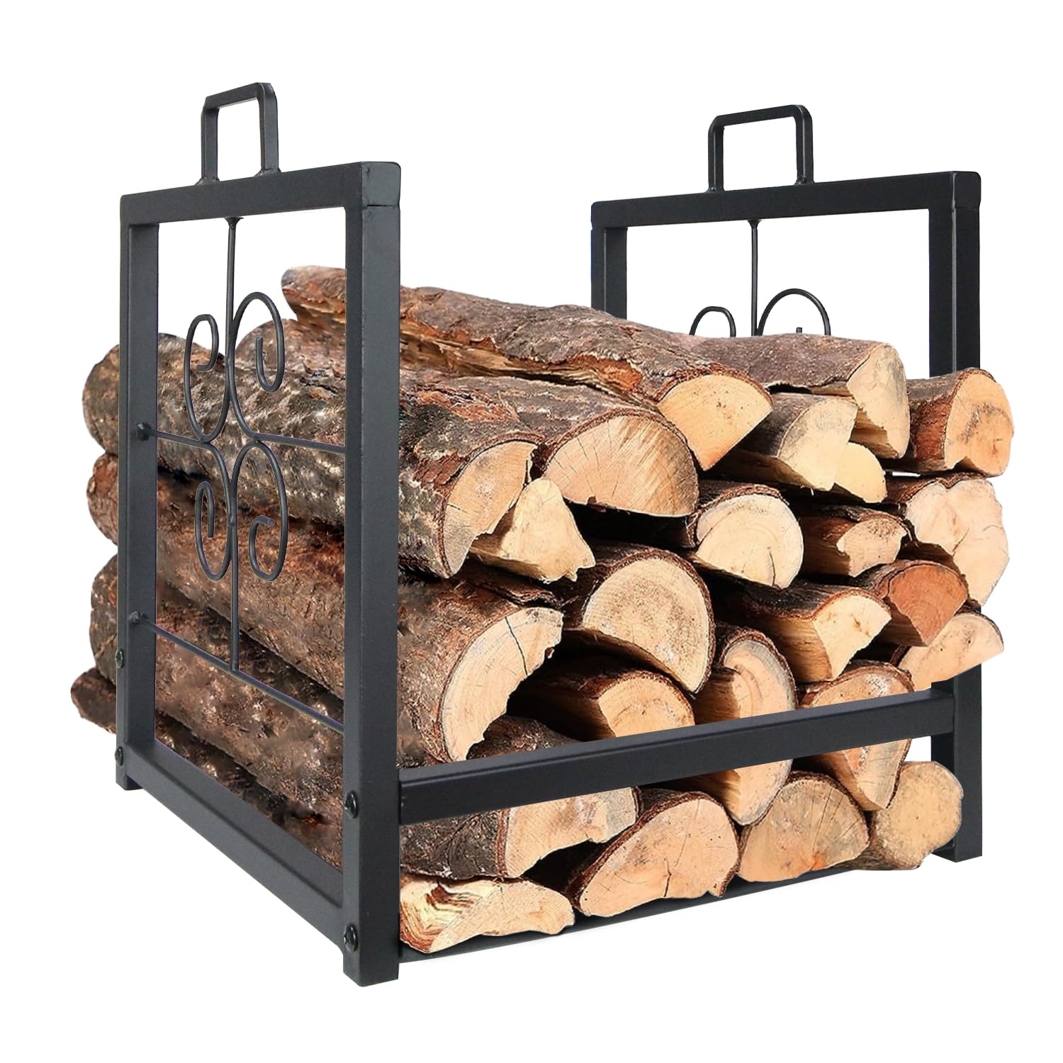 Solwet Small Size Metal Fireplace Wood Log Rack Storage VDFR504 for Indoor Outdoor Decorative Heavy Duty Cast Iron Firewood Holder With Handle (37 x 34 x 38 cm)