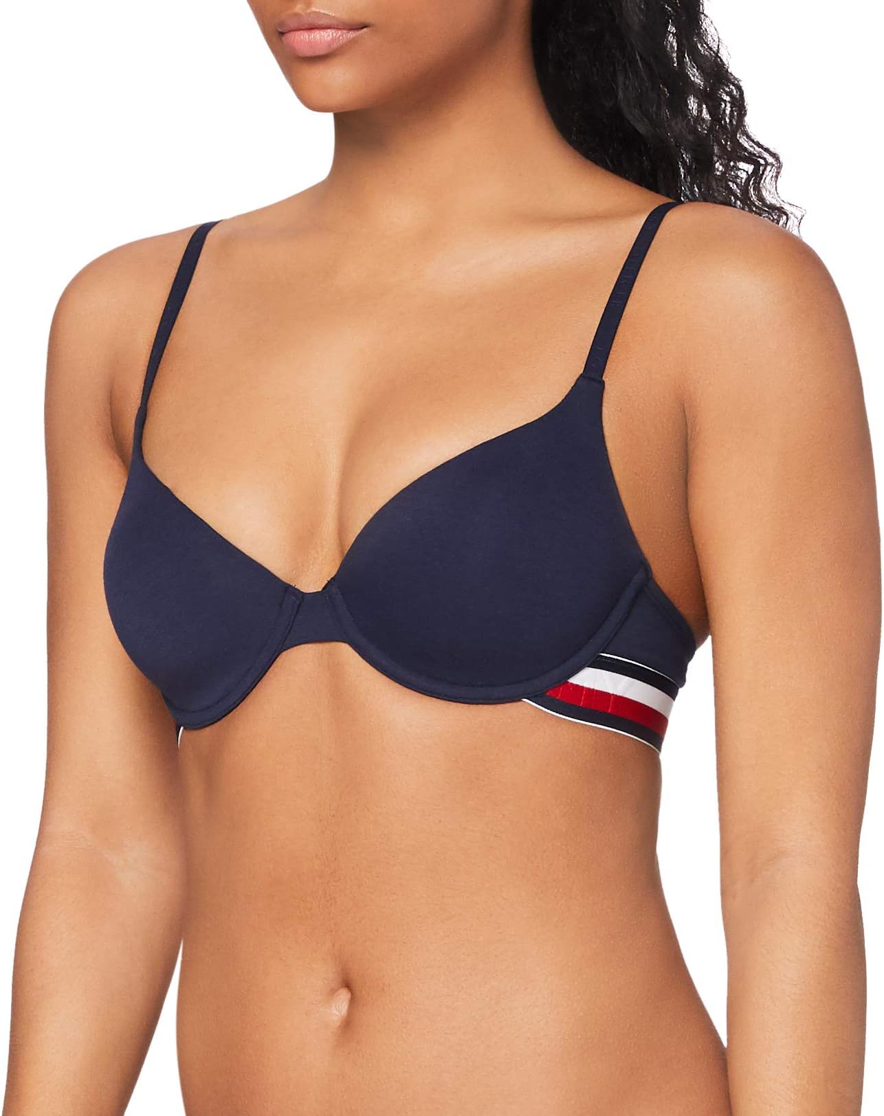 Tommy Hilfiger Women's Modern Stripe T-Shirt Bra, Navy-95, 5% Elastane-Padded Underwire-Stretch Cotton Material Ladies Underwear