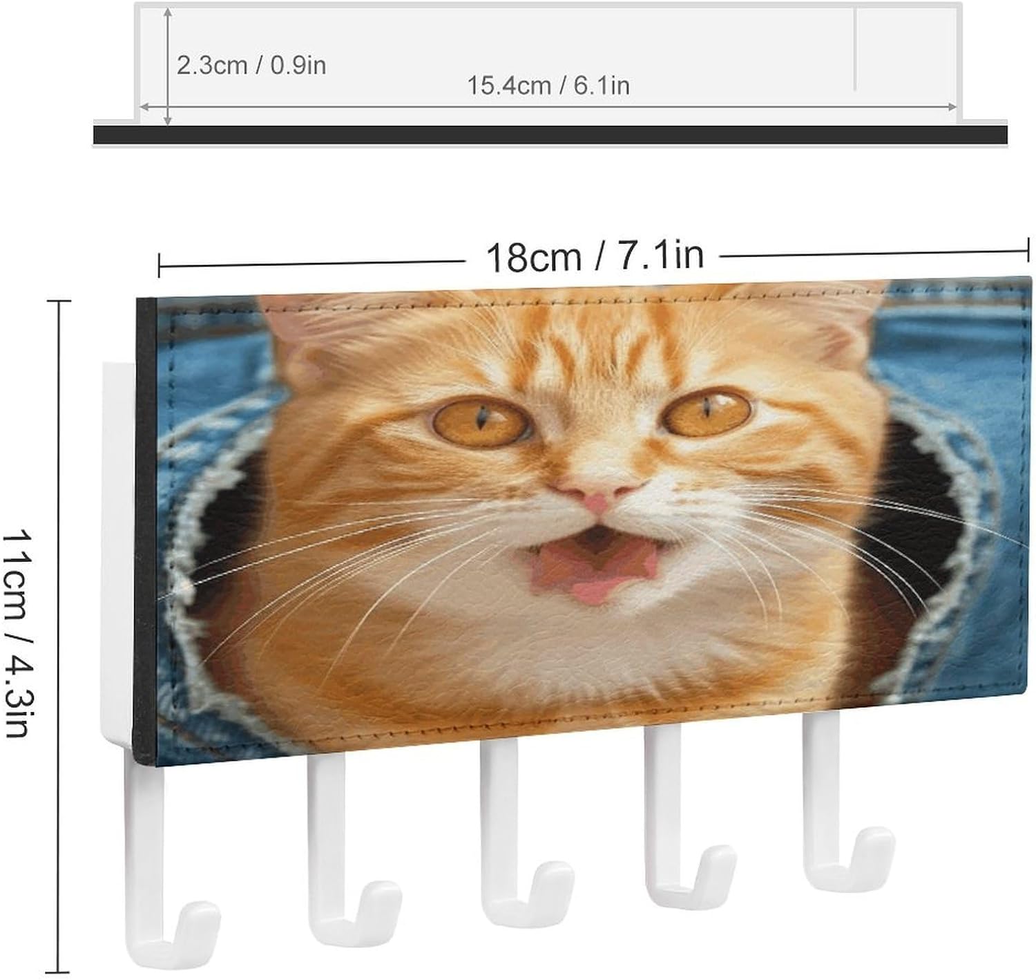 Key Holder Wall Mount Key Hanger with 5 Hooks, Decorative Key Rack | Orange Cat Sticking Out Tongue Hanging Key Hooks with Mail Organizer for Wall Living Room Kitchen Bathroom Hallway