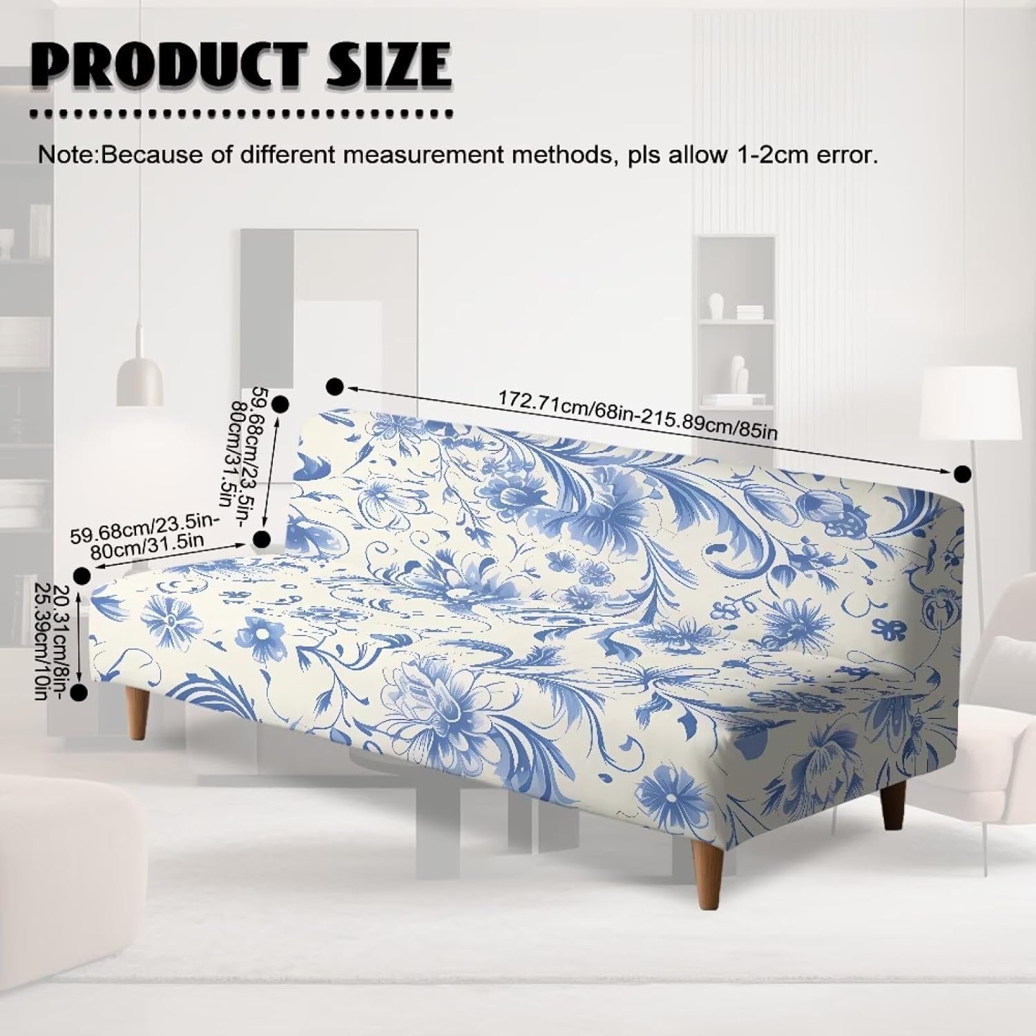 Merkmak Chinoiserie Floral Futon Cushion Cover Elastic Armless Couch Cover for Chair Sofa Bed Futon Slipcover Stylish Furniture Protector for Bedroom Living Room Hotel Decoration