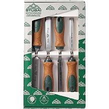 Stubai 357104 Special wood chisel set "Swedish Type" with cork handles 13-24mm 4-piece, Green/Brown/Silver, 13-24 mm