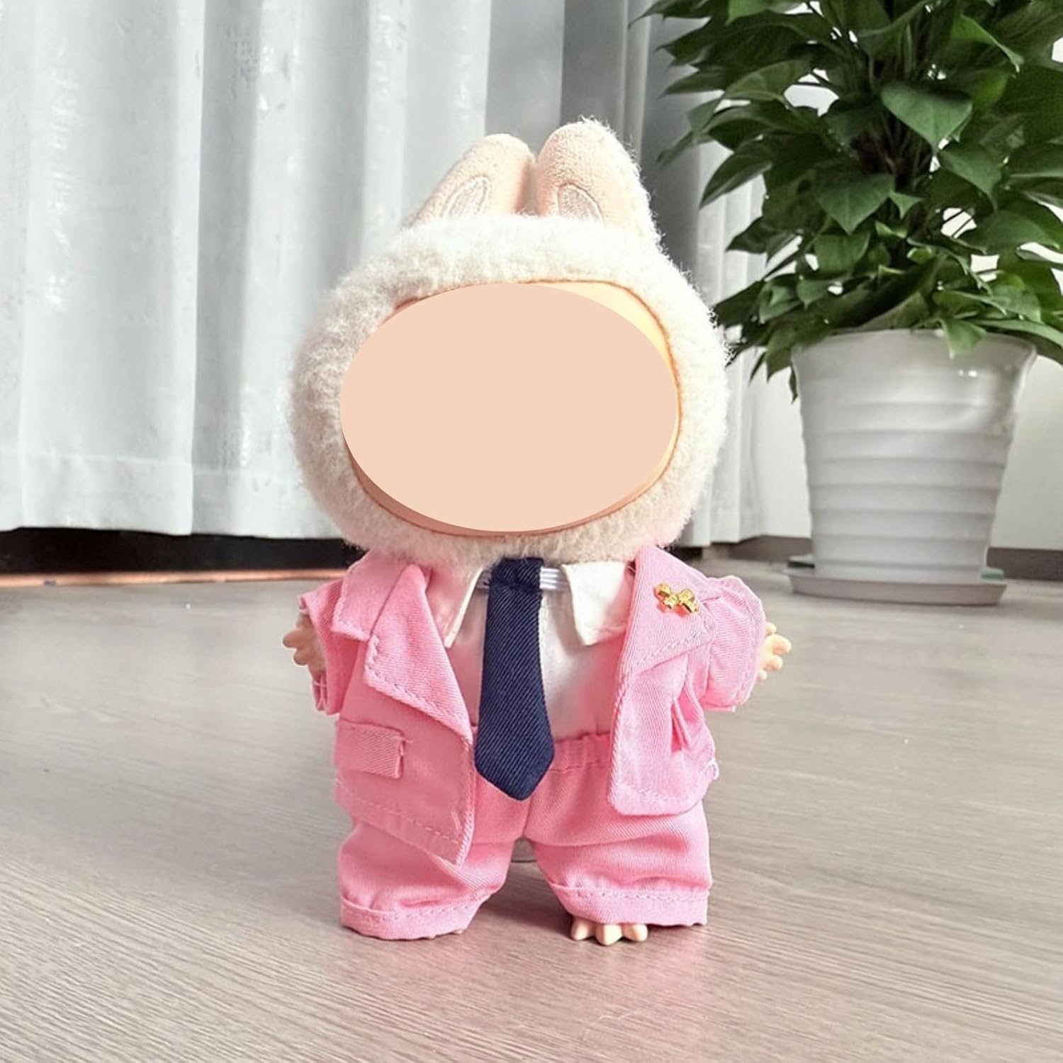 Fit Labubu Doll Business Ensemble (No Doll) Blazer, Top, and Trousers or Skirt for 17cm/6.69in Formal Lifestyle Display (Pink Trousers Set)