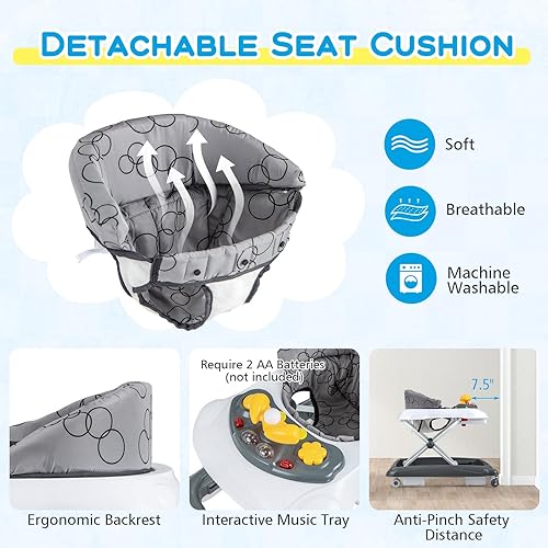 Miniatura 4 de BABY JOY Andador de bebé, 4 en 1 plegable para actividades con altura ajustable, música, luces, andador de empuje para niños y niñas de 7 a 14 meses