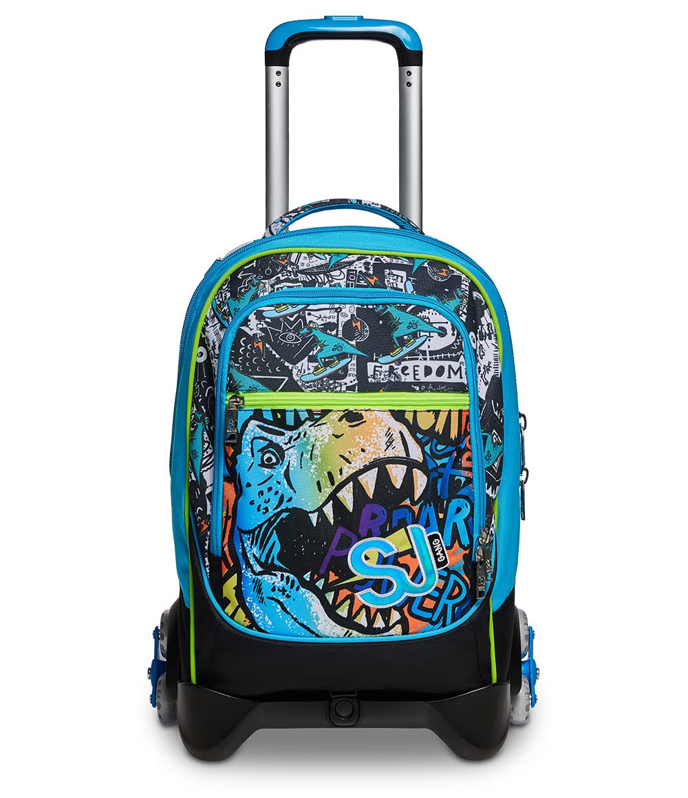 SJ Trolley Scuola Sganciabile Jack 3 Ruote, Multicolore, Zaino Con Carrello Sganciabile, Triplo Uso, 3 in 1, Trolley Viaggio, Scuola e Tempo Libero + Astuccio Triplo Scomparto Completo Di Penne,