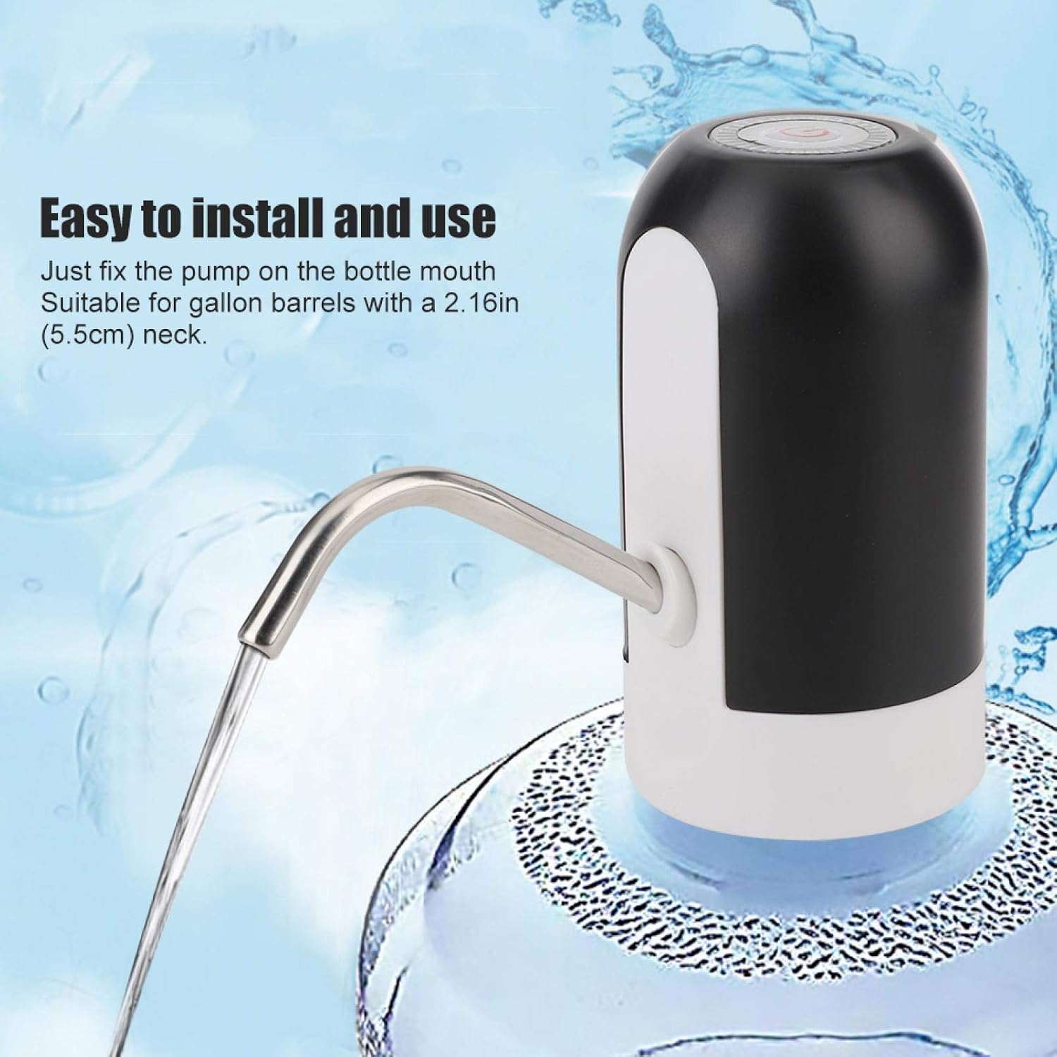 5-Gallon Water Bottle Dispenser, Electric Drinking Portable Intelligent Water Dispenser, Universal USB Charging Water Bottle Pump for Homes, Offices, Kitchens(Black)