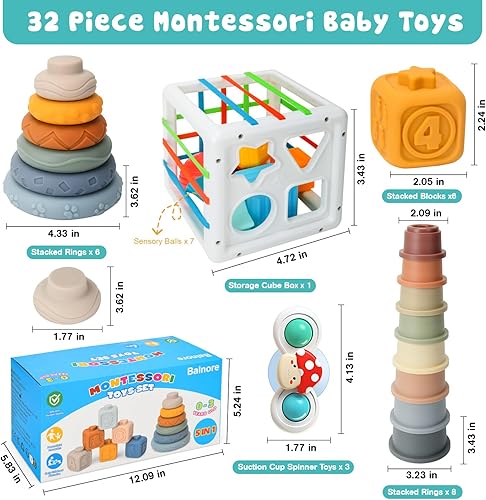 Miniatura 7 de Balnore Juguetes para bebés 5 en 1 de 6 a 12 meses, juguetes Montessori para bebés de 6 meses en adelante, juguetes giratorios de ventosa para