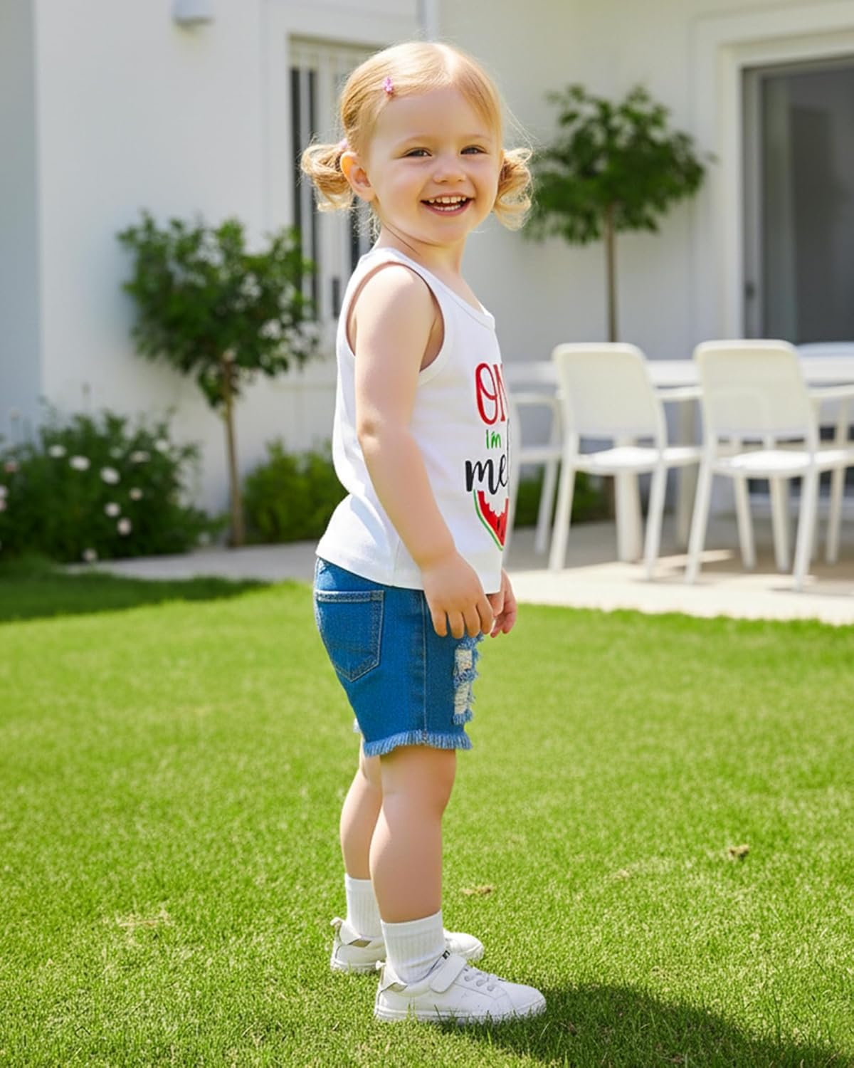 Mikrdoo Baby Girl Clothes Toddler Girl Summer Outfits Shirts Tops Ripped Denim Shorts Set Little Girls Clothes - Image 3