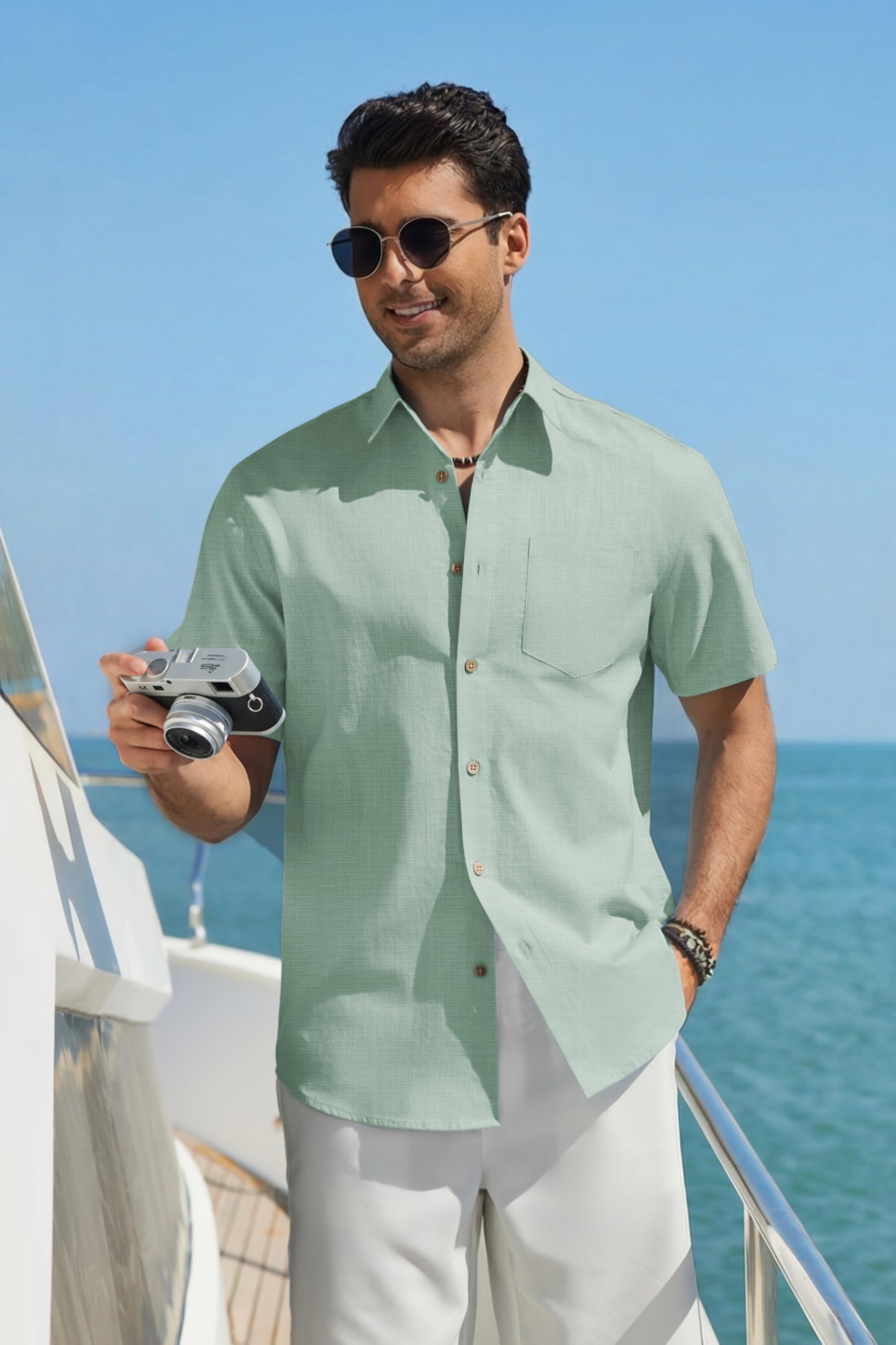 COOFANDY Chemise Homme Manches Courtes Chemise d'Été Léger Style Vacances Décontracté Chemises Boutonnées Chemisette pour Homme Casual Regular Fit