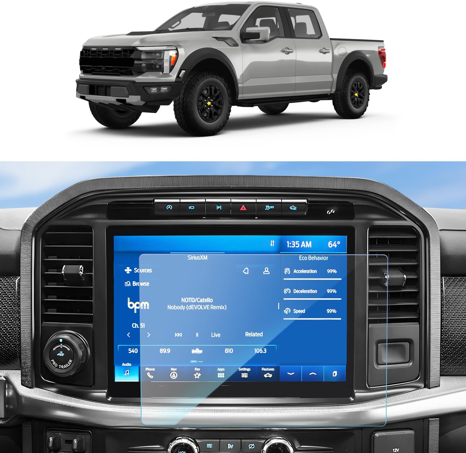 SKTU Screen Protector Foils for 2021 2022 2023 F-150 F150 SYNC4 12In Navigation Display Tempered Glass 9H Hardness HD Clear 12 Inch LCD GPS Touch Screen Protective Film (Glass Protector)